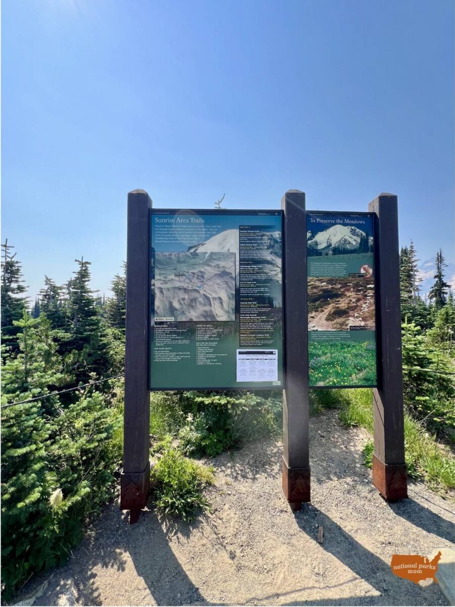 trails and informational sign, Sunrise area, Mt. Rainier NP