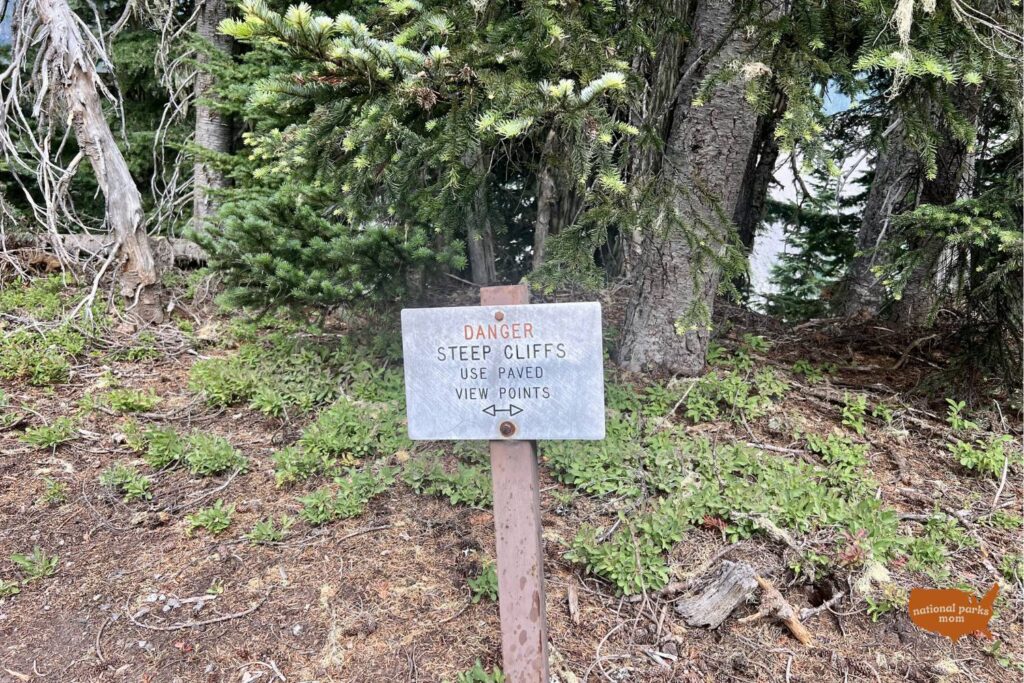 warning sign on Nisqually Vista Trail about steep cliffs