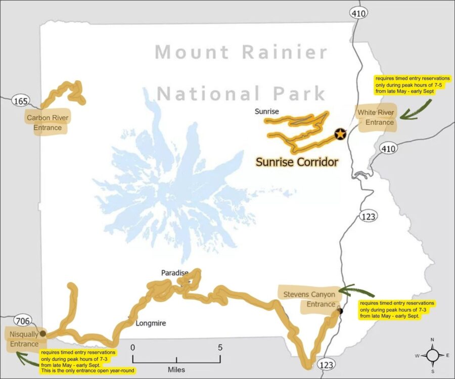 entrance map for Mt Rainier NP