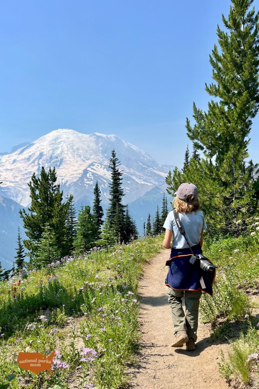 boy walking along the Silver Forest Trail in the Sunrise section of Mt. Rainier